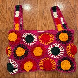 NWOT Farm Rio Crochet Flowers Top in Hot Pink | Size M